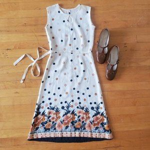 60s/70s Handmade Polkadot & Floral Sleeveless Dres